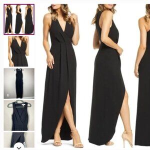 NWT Dress The Population Ariel Black Maxi Dress Gown Surplice V Neck High Slit S